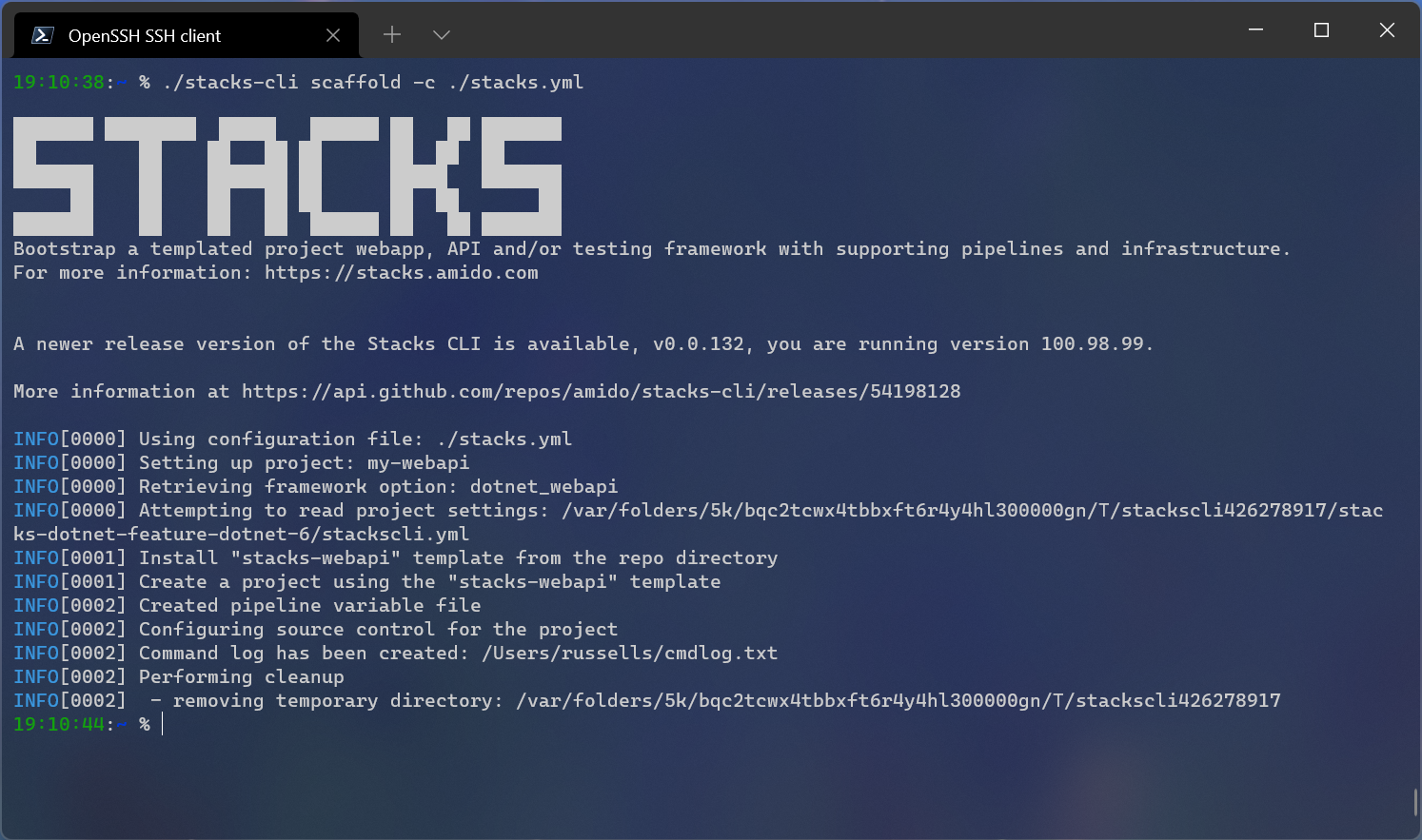 Ensono Stacks CLI version check