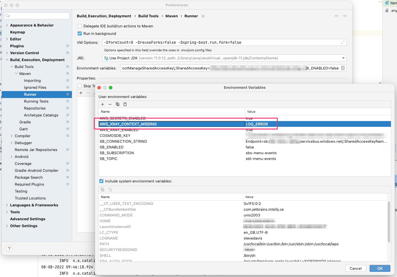 Specifying X-Ray Environment Variables