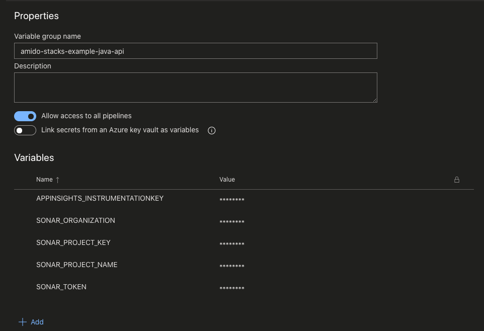 Azure Java Variable Group